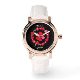 Reloj De Pulsera Corazones florales rosas elegantes, San Valentín c