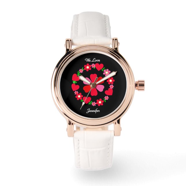 Reloj De Pulsera Corazones florales rosas elegantes, San Valentín c (Anverso)