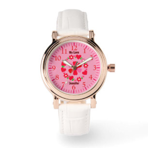 Reloj De Pulsera Corazones florales rosas y rojas femeninas, person
