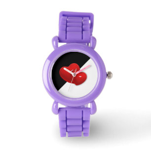 Reloj De Pulsera corazones rojos con fondo blanco negro