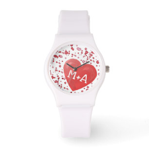 Reloj De Pulsera Corazones rojos monogramados