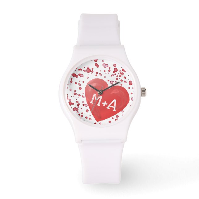 Reloj De Pulsera Corazones rojos monogramados (Anverso)