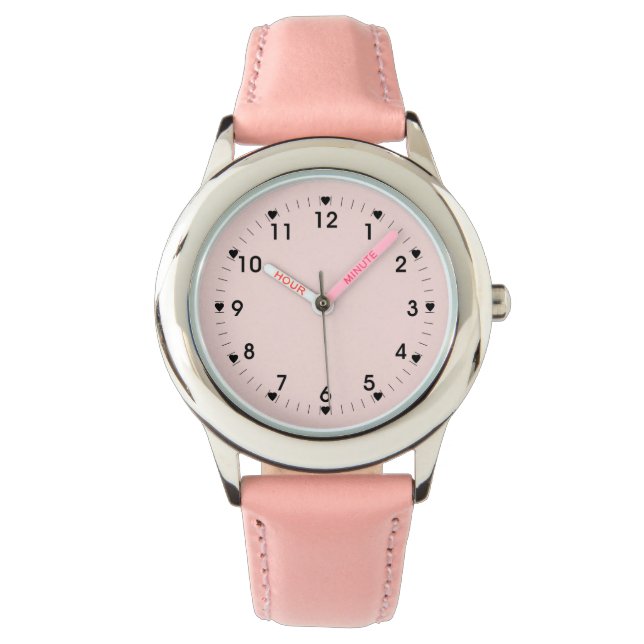 Reloj De Pulsera Corazones Rosa Brumoso Chicas (Anverso)