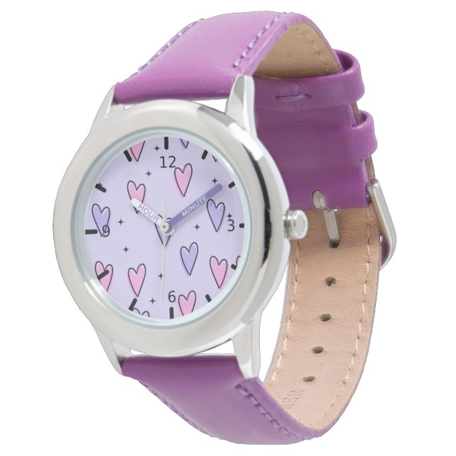 Reloj De Pulsera Corazones rosa y morado (Angular)