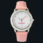 Reloj De Pulsera Corazones rosados Chicas Nombre personalizado Niño<br><div class="desc">Personalizado, personalizado, los niños chicas diversión bonito fría moda giratoria rosada correa purpurina, funda de acero inoxidable, reloj de pulsera. Simplemente escriba el nombre, al personalizar. Adelante, crea una maravillosa personalizado que vigila a la pequeña princesa en tu vida - hija, hermana, sobrina, nieta, nieta, ahijada, hijastra. Hace un gran...</div>