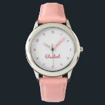 Reloj De Pulsera Corazones rosados Chicas Nombre personalizado Niño<br><div class="desc">Personalizado, personalizado, los niños chicas diversión bonito fría moda giratoria rosada correa purpurina, funda de acero inoxidable, reloj de pulsera. Simplemente escriba el nombre, al personalizar. Adelante, crea una maravillosa personalizado que vigila a la pequeña princesa en tu vida - hija, hermana, sobrina, nieta, nieta, ahijada, hijastra. Hace un gran...</div>