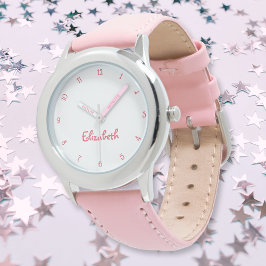 Reloj De Pulsera Corazones rosados Chicas Nombre personalizado Niño