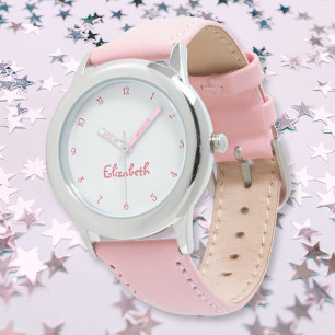 Reloj De Pulsera Corazones rosados Chicas Nombre personalizado Niño