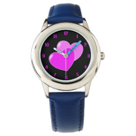Reloj De Pulsera Corazones rosados cortos en niños negros y encanta