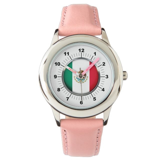Reloj De Pulsera Corazones rosados de la bandera mexicana ajustable (Anverso)