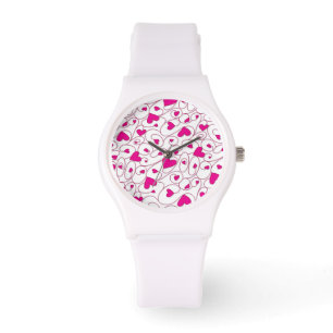 Reloj De Pulsera Corazones rosados y blancos rizados