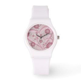 Reloj De Pulsera Corazones y flores rosadas adoran el arte fractal