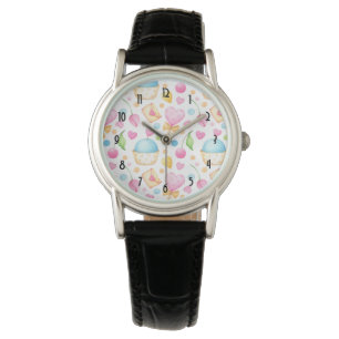 Reloj De Pulsera Corazones y muffins Delightful Watercolor Pattern
