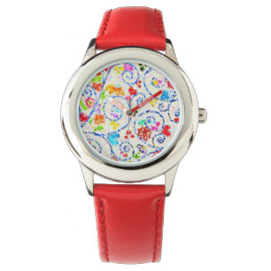 Reloj De Pulsera Corazones y Remolinos de Mosaico Colorido Capricho