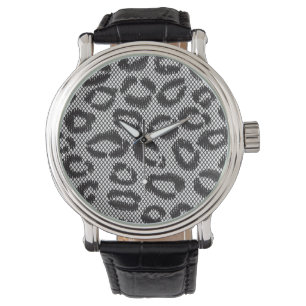 Reloj De Pulsera Cordón neto negro con el modelo del leopardo en