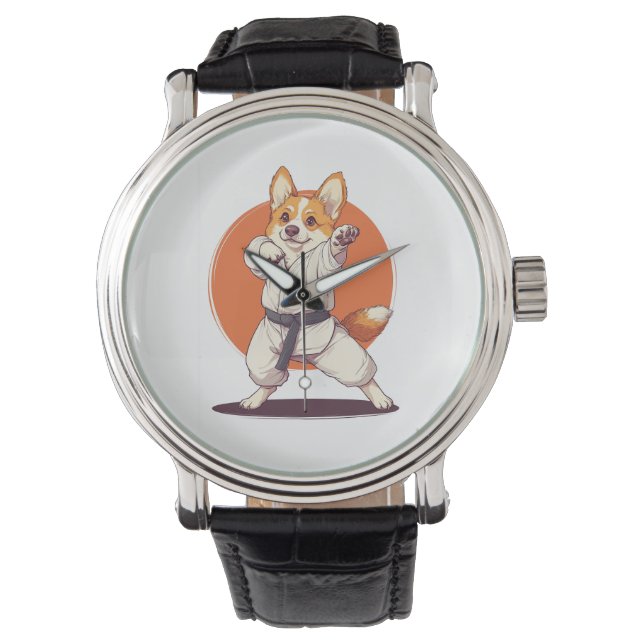 Reloj De Pulsera Corgi de Karate � Perro de Artes Marciales (Anverso)
