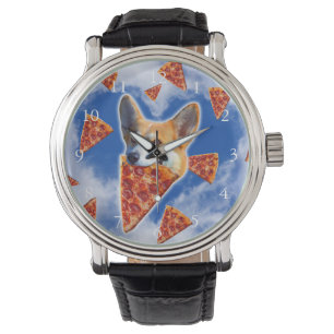 Reloj De Pulsera Corgi Dog Eating Pizza