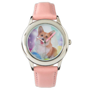 Reloj De Pulsera Corgi sonriente con globos