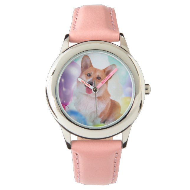 Reloj De Pulsera Corgi sonriente con globos (Anverso)