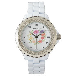 Reloj De Pulsera Corona Acuarela Floral Peonía Moderna