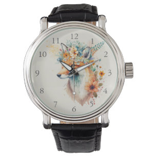 Reloj De Pulsera Corona de Flor de Zorro Acuarela