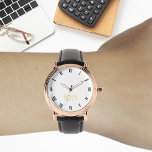 Reloj De Pulsera Correa de cuero negro inicial del Rosa de oro de l<br><div class="desc">Crea tu propio personalizado, personalizado, elegante y elegante fresco, elegante y elegante, elegante y elegante reloj de correa de cuero negro, de oro negro y blanco, monogramado, mens rosa retro estilo vintage. Simplemente escriba su nombre / monograma / iniciales, al personalizar. Hace un gran regalo, para cumpleaños, graduación, día del...</div>