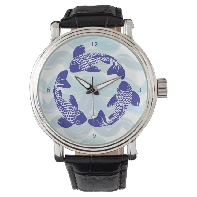 Reloj De Pulsera Correa de cuero negro para observación de peces Ko (Anverso)
