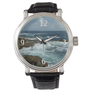 Reloj De Pulsera Costa Rocosa y Océano Azul de Aruba