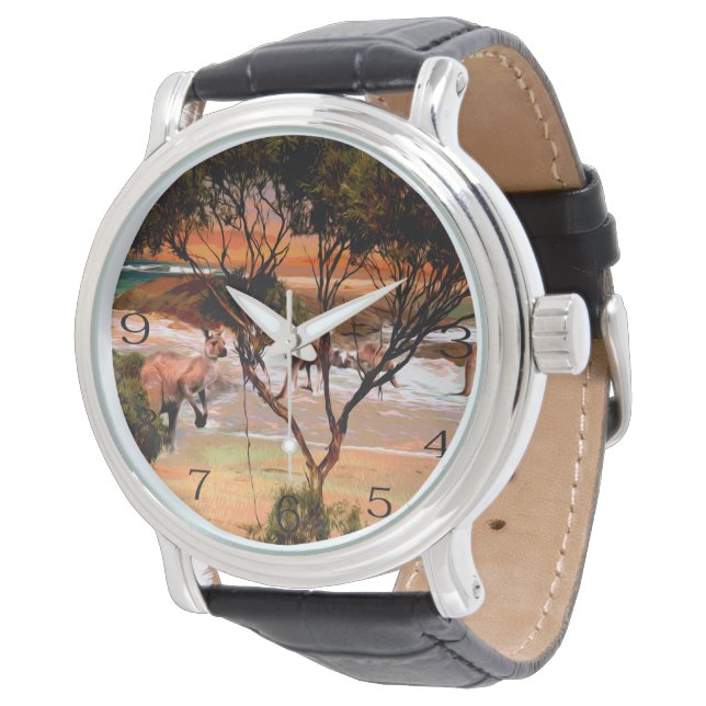 Reloj De Pulsera "Costeras: Kangaroos en la costa en petróleo" (Angular)
