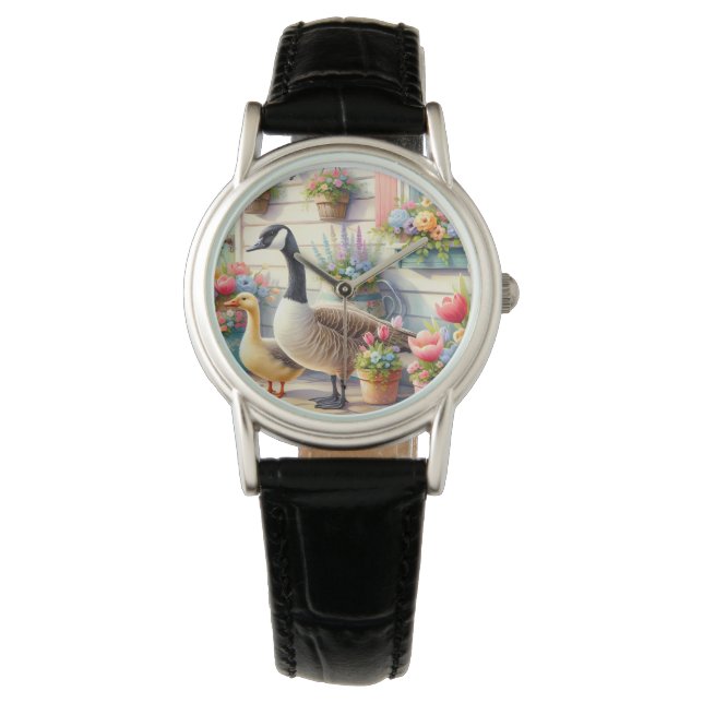 Reloj De Pulsera Cottage Garden Geese Spring Illustration (Anverso)