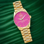 Reloj De Pulsera Couple Name Custom Engraved Romantic  Monogram<br><div class="desc">Couple Names Monogram Minimal Style Pink Background, Yellow Roman Numerals Celebrate love with this minimalist custom monogram watch, featuring a soft pink background and elegant yellow Roman numerals. This personalized timepiece is designed for couples who appreciate modern simplicity and timeless elegance. Customizable with your names or initials, it makes an...</div>