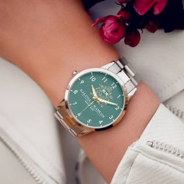 Reloj De Pulsera Couple names green and gold monogram