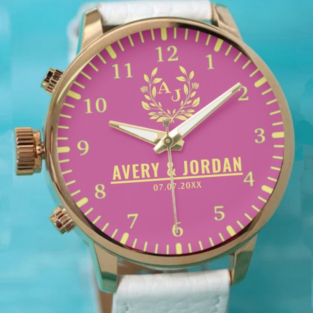 Reloj De Pulsera Couple Names Monogram Yellow & Pink Elegant  (Subido por el creador)