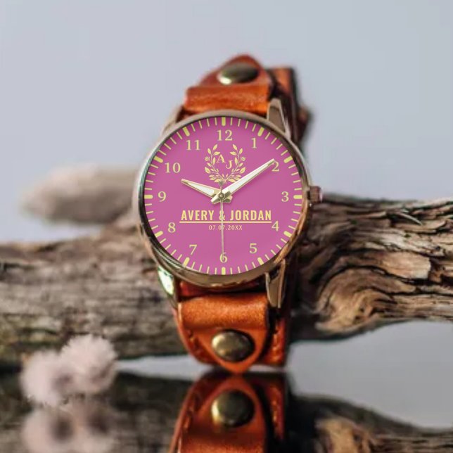 Reloj De Pulsera Couple Names Monogram Yellow & Pink Elegant  (Subido por el creador)