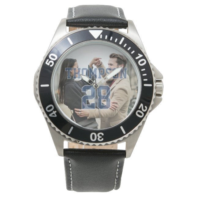 Reloj De Pulsera Couple's Photo with Transparent Jersey Name Number (Anverso)