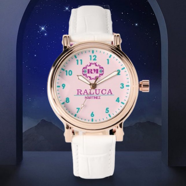 Reloj De Pulsera Coustom name elegant monogram pink (Subido por el creador)