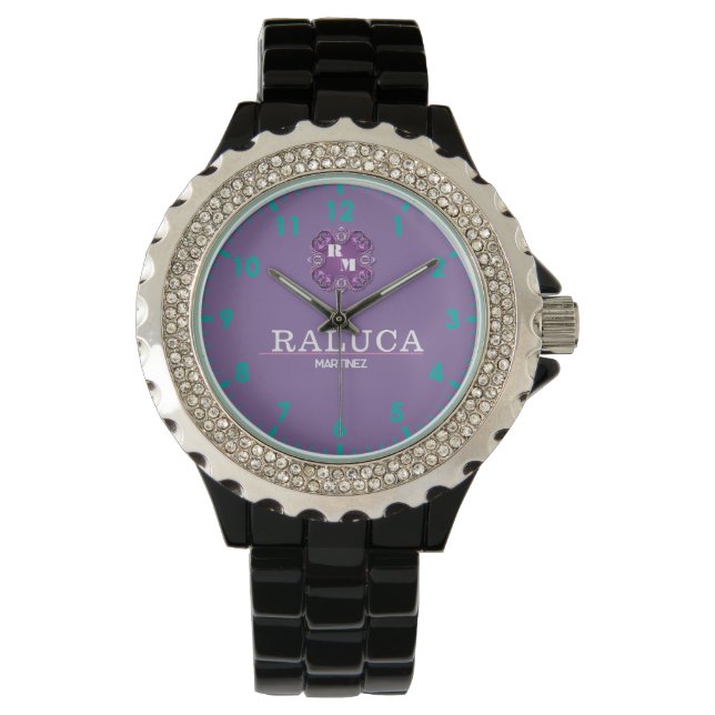 Reloj De Pulsera Coustom  name elegant pourple monogram (Anverso)