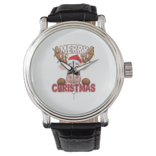 Reloj De Pulsera Cow Peek-a-Boo Feliz Navidad