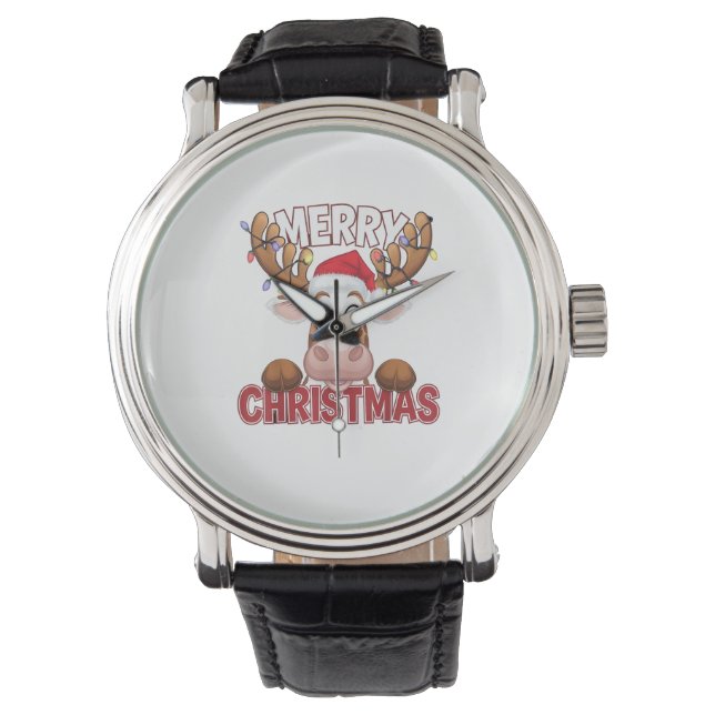 Reloj De Pulsera Cow Peek-a-Boo Feliz Navidad (Anverso)