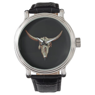 Reloj De Pulsera Cow Skull Brown Country Western Rustic Style