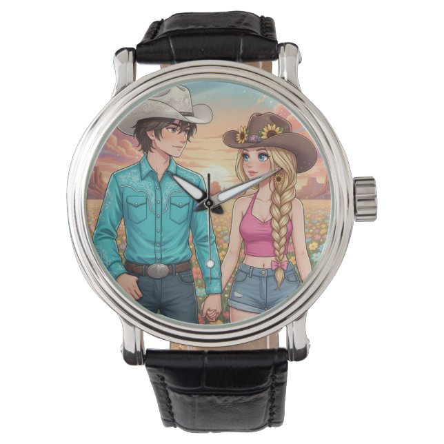Reloj De Pulsera cowboy and cowgirl anime style (Anverso)