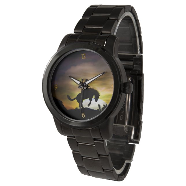Reloj De Pulsera Cowboy Bronc Rider y Bucking Horse (Angular)