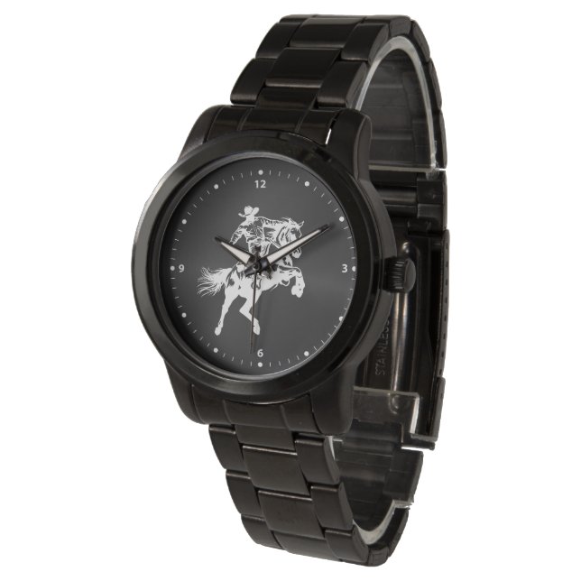 Reloj De Pulsera Cowboy on a Horse Black Face White Numerals (Angular)