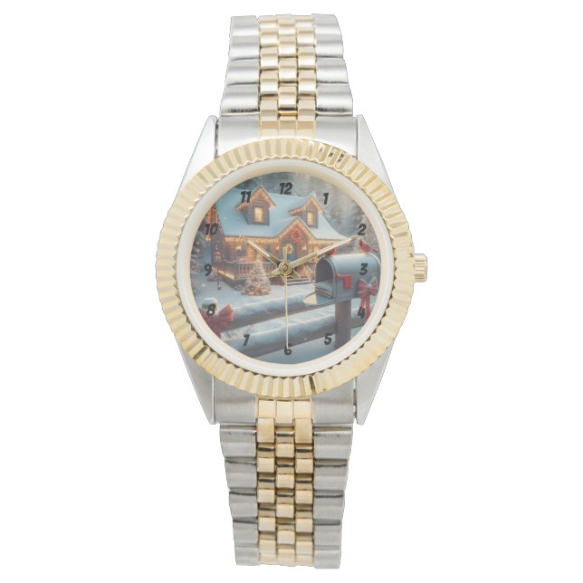 Reloj De Pulsera Cozy Christmas Cabin Winter Wonderland (Anverso)