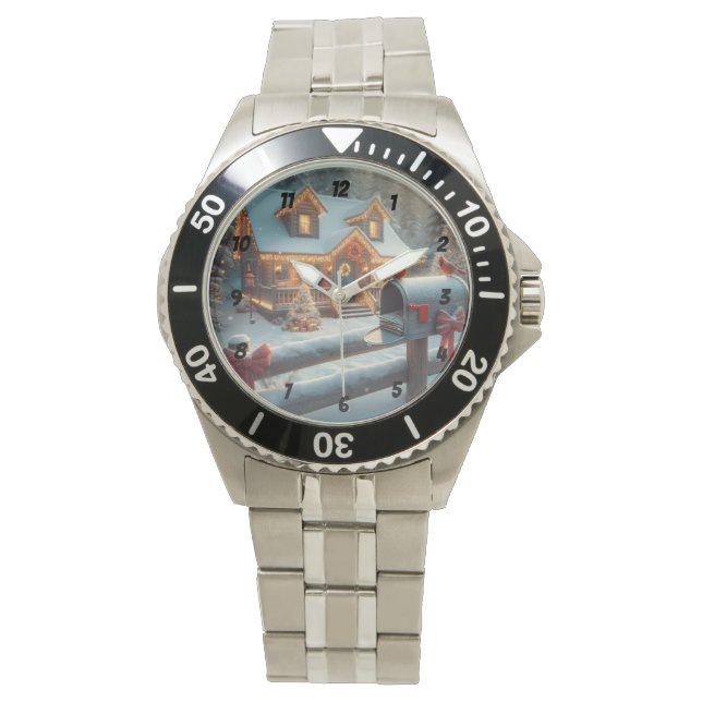 Reloj De Pulsera Cozy Christmas Cabin Winter Wonderland (Anverso)