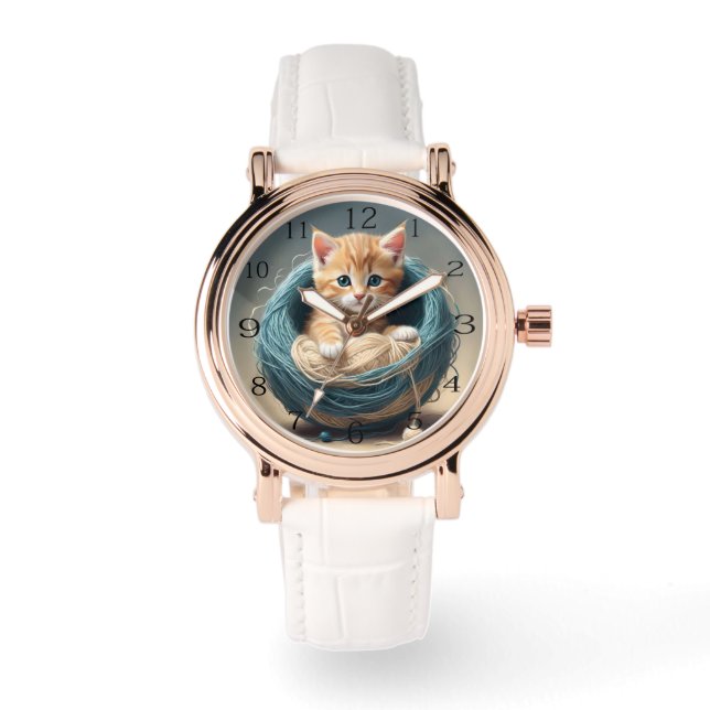 Reloj De Pulsera "Cozy Cuddle: El triste retiro del gatito" (Anverso)