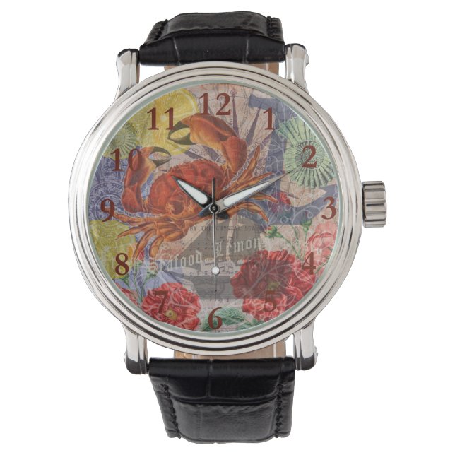 Reloj De Pulsera Crab Nautical Beach Art (Anverso)