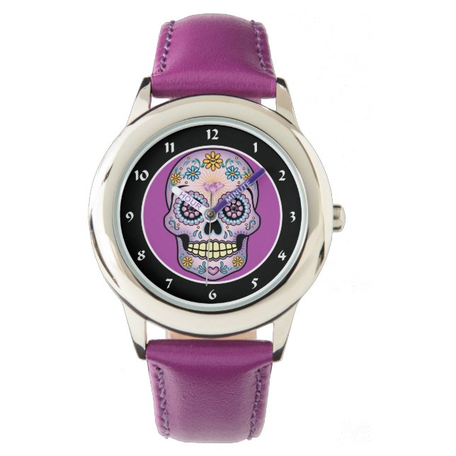 Reloj De Pulsera Cráneo de azúcar morado (Anverso)