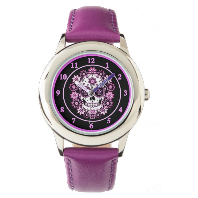 Reloj De Pulsera Cráneo de azúcar morado (Anverso)