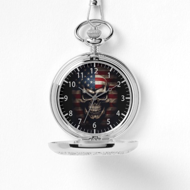Reloj De Pulsera Cráneo de Bandera Americana (Anverso)
